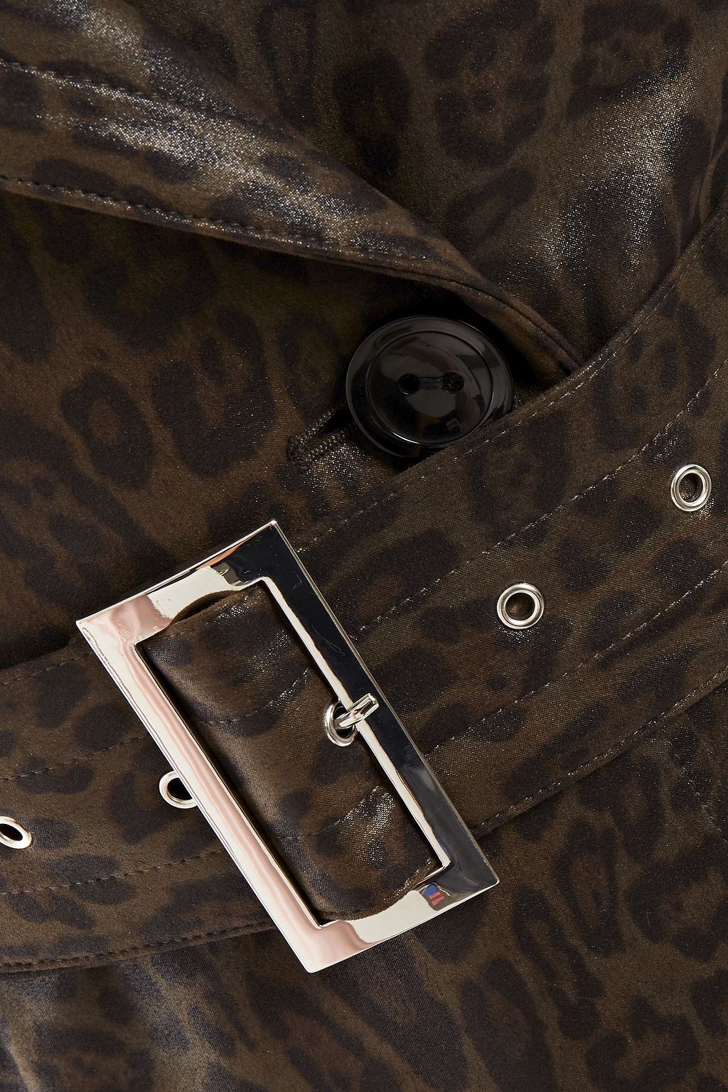 STAND STUDIO Shelby leopard-print metallic woven trench coat