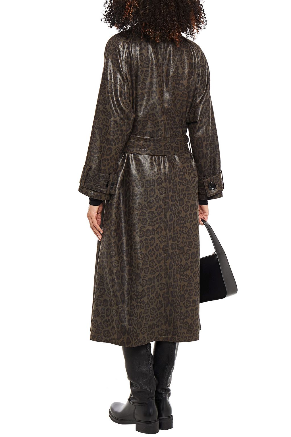 STAND STUDIO Shelby leopard-print metallic woven trench coat