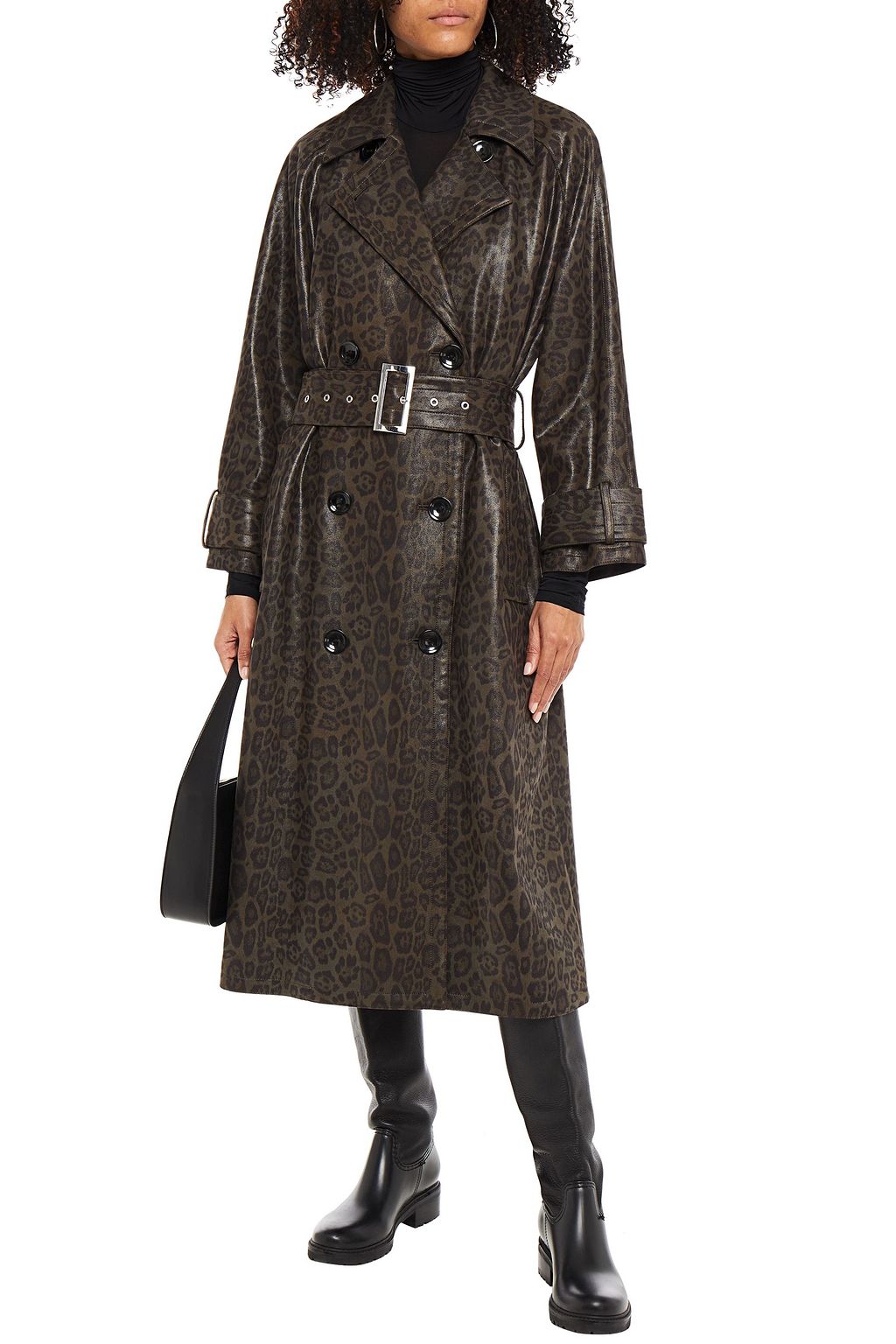 STAND STUDIO Shelby leopard-print metallic woven trench coat