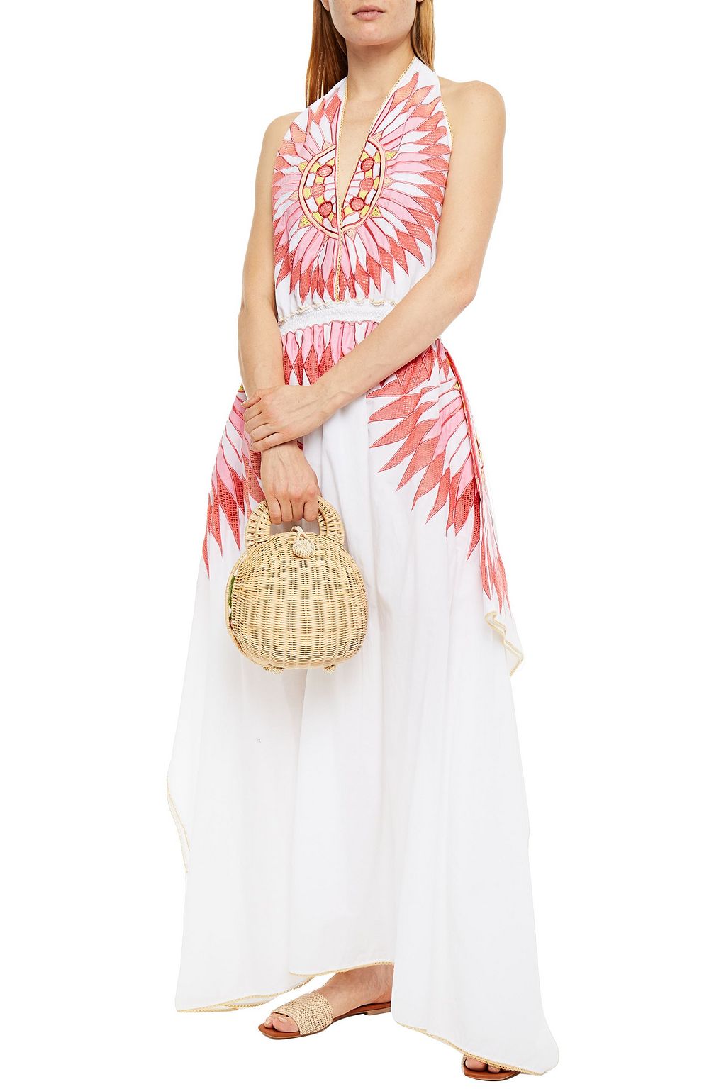PUCCI Embroidered gathered woven halterneck maxi dress