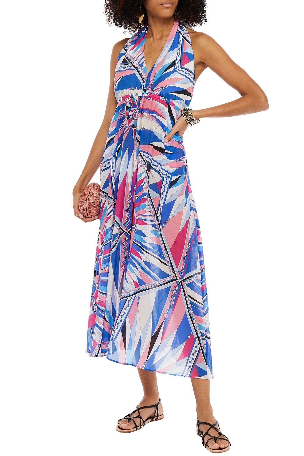 PUCCI Printed cotton and silk-blend voile halterneck midi dress