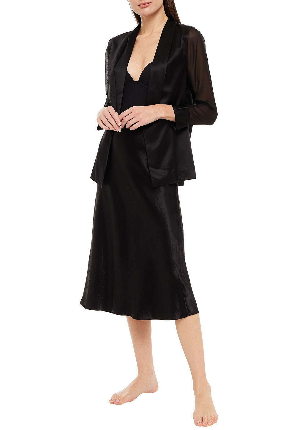 Cami Nyc Denise Voile-paneled Silk-satin Blazer In Black