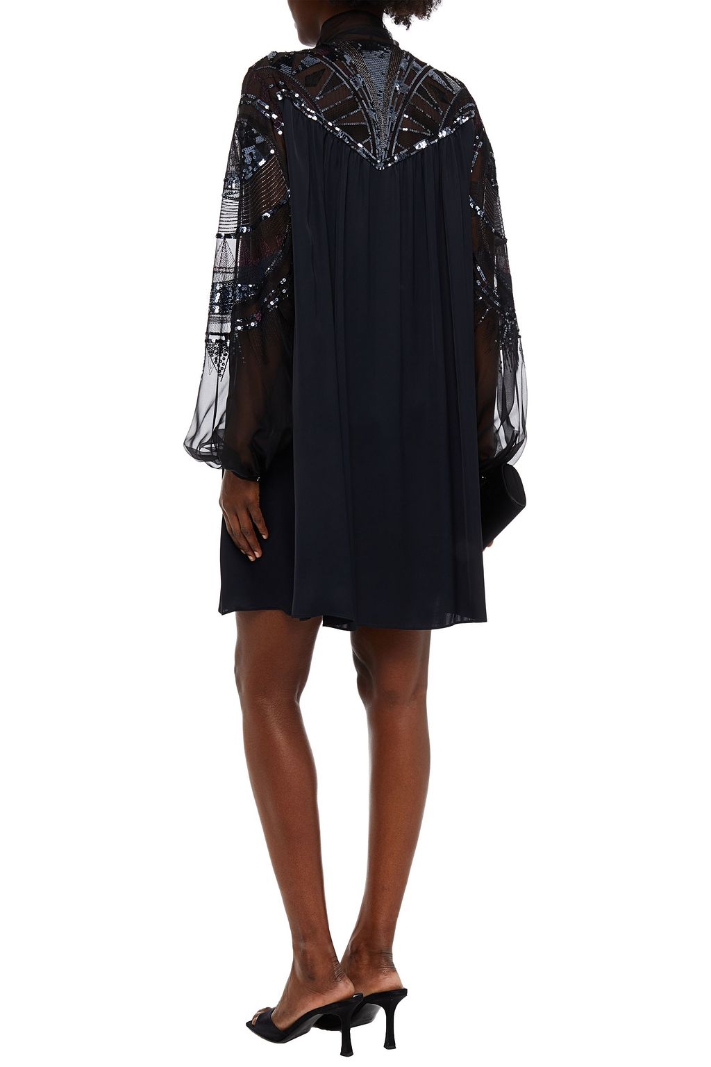 PUCCI Pussy-bow paneled embellished chiffon and silk-blend satin mini dress