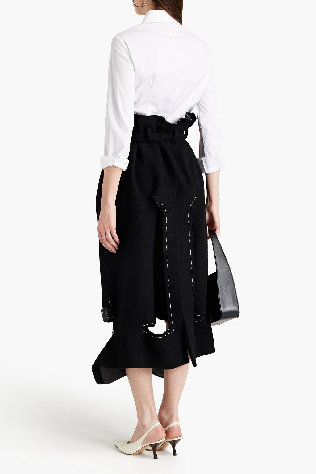 MAISON MARGIELA Belted cutout topstitched wool-twill culottes