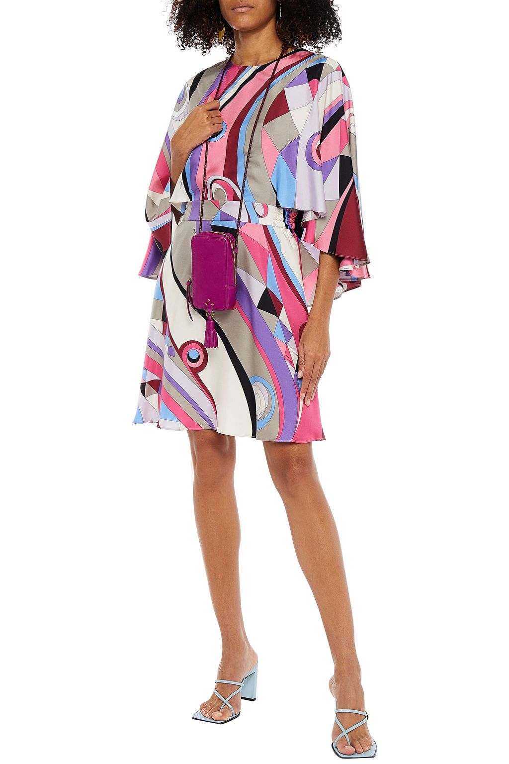 PUCCI Cape-effect printed silk-twill mini dress
