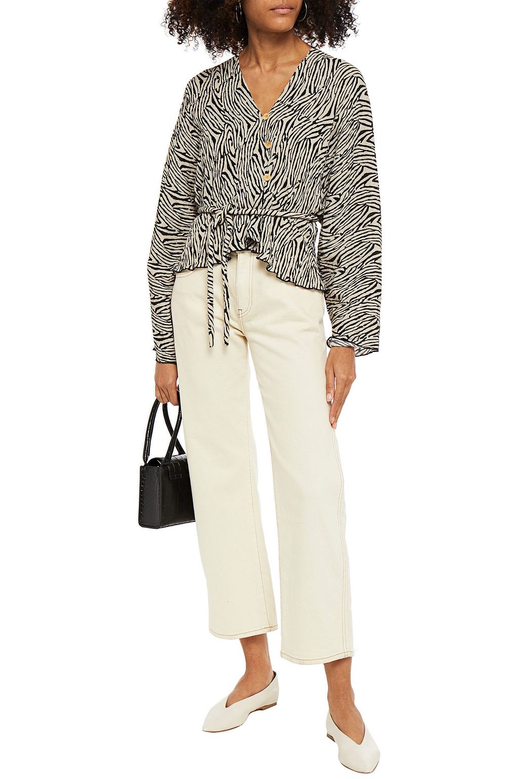 NANUSHKA Ehara belted printed crinkled-crepe blouse