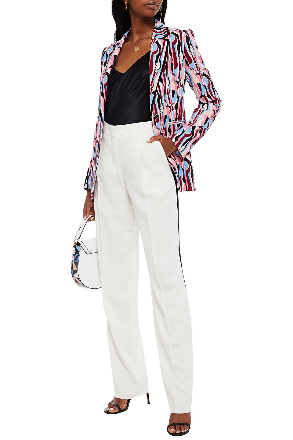 Emilio Pucci Satin-trimmed Stretch-crepe Straight-leg Trousers In White