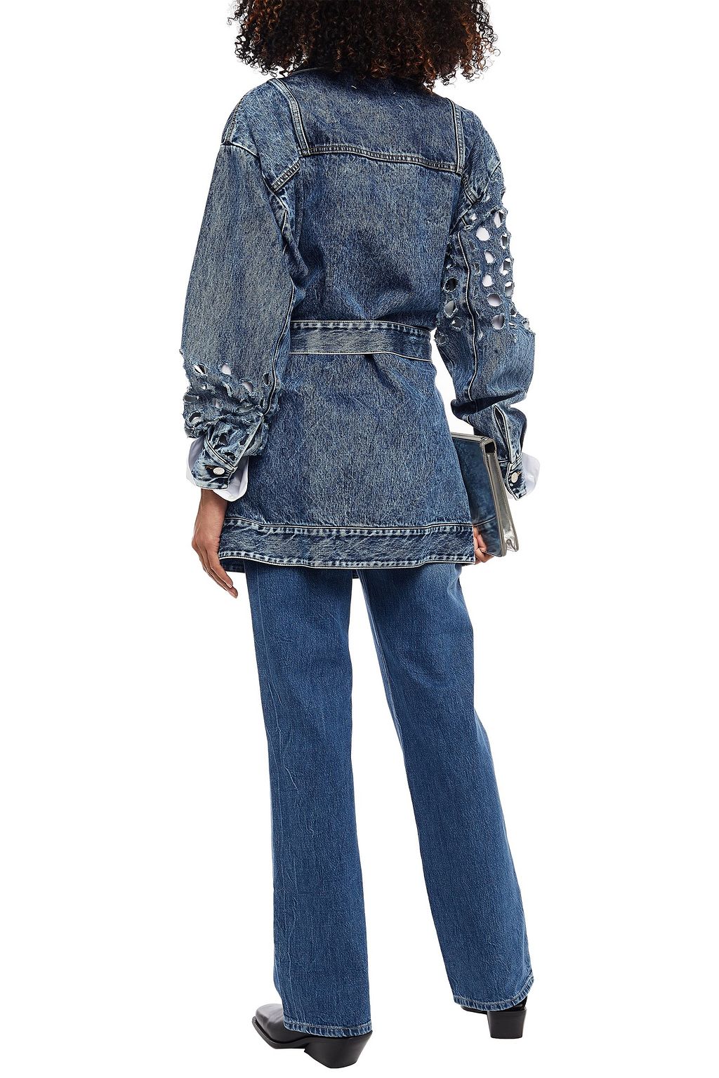 Mid denim Belted perforated denim 