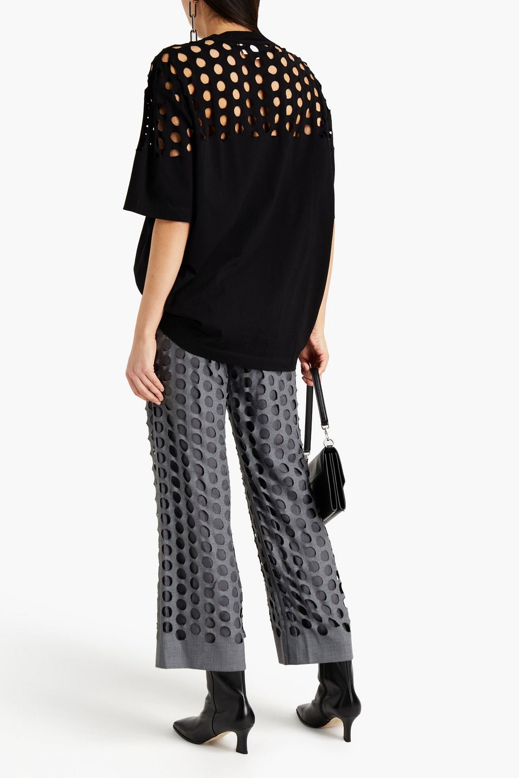 MAISON MARGIELA Cutout distressed wool-blend twill straight-leg pants