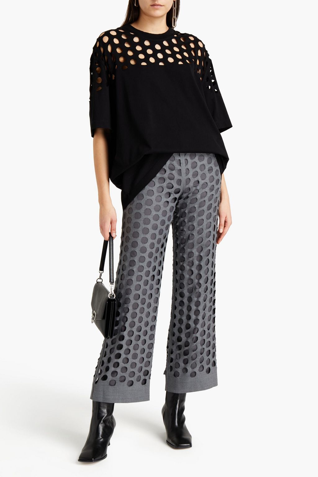 MAISON MARGIELA Cutout distressed wool-blend twill straight-leg pants