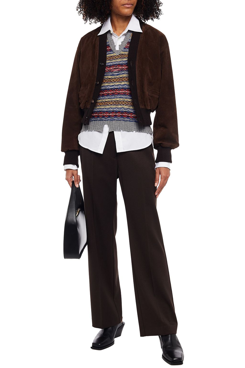 MAISON MARGIELA Knit-paneled suede bomber jacket