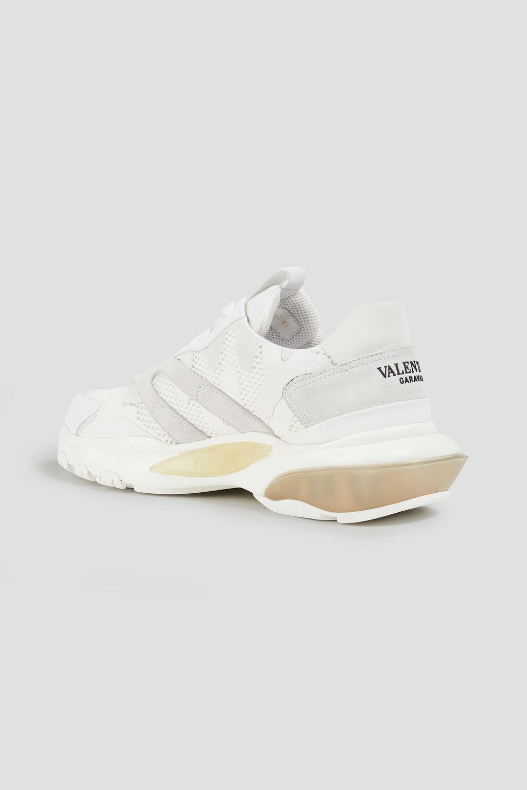 VALENTINO GARAVANI Bounce printed mesh, suede and leather sneakers
