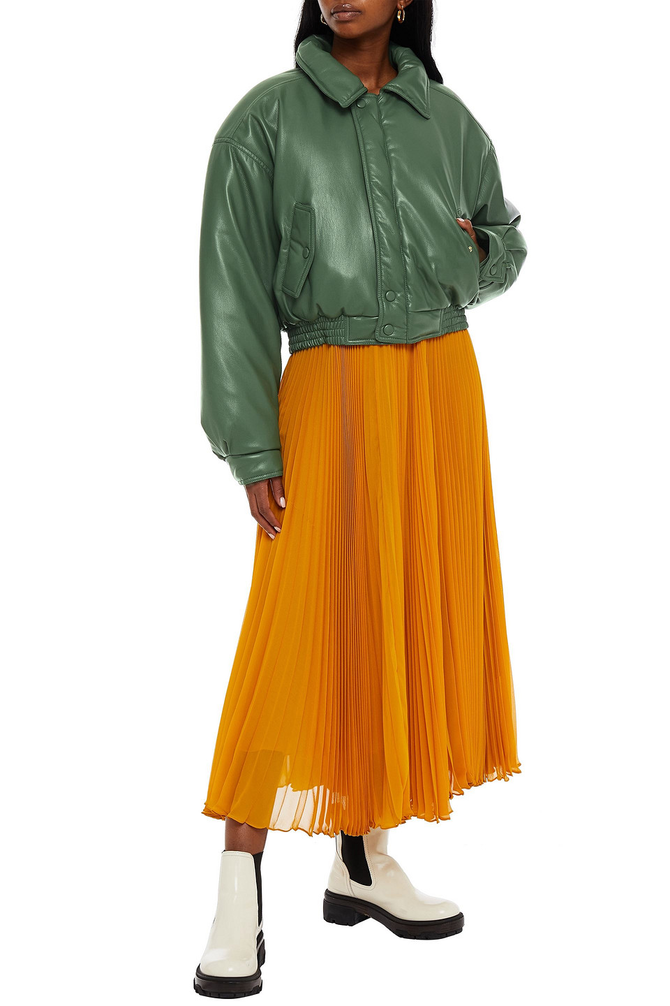 Nanushka Vegan Leather Bomber Jacket In Green