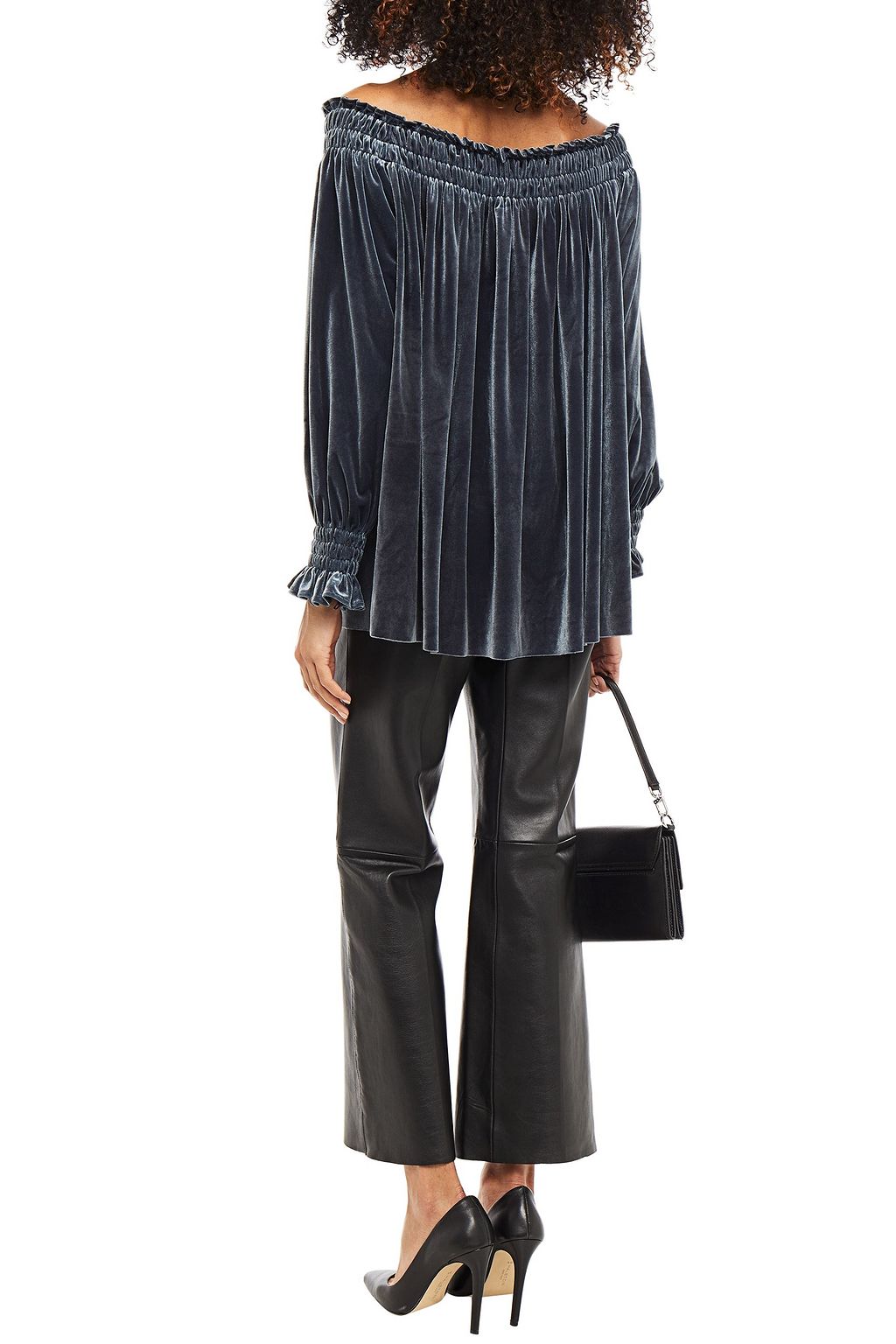 NORMA KAMALI Peasant off-the-shoulder stretch-velvet top