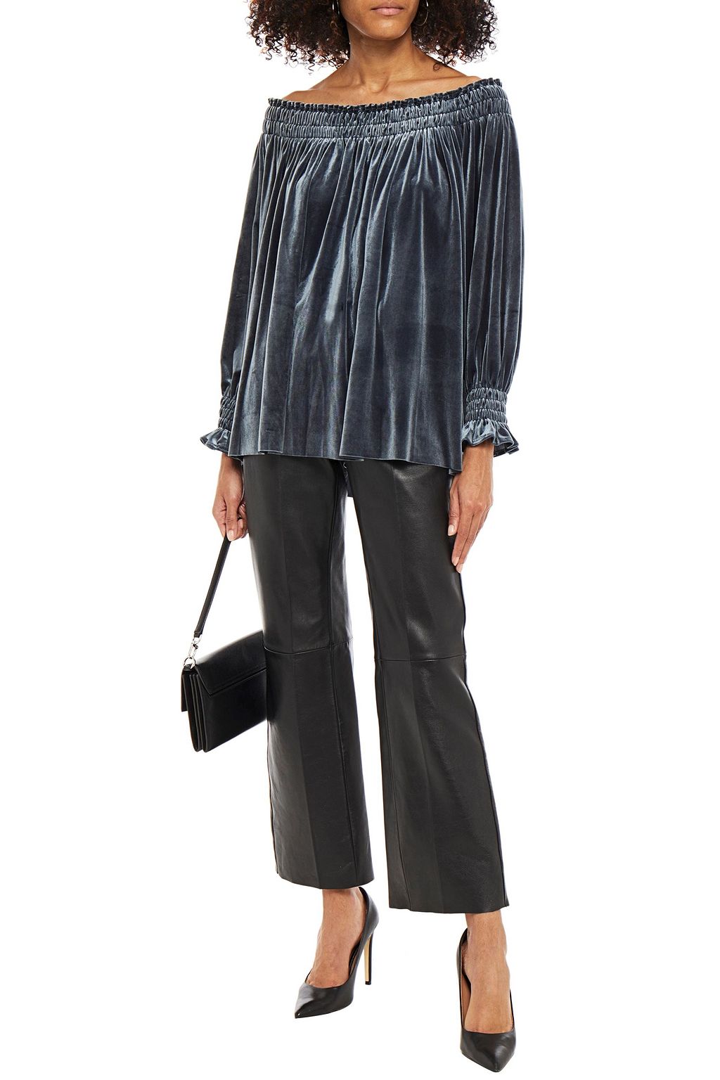 NORMA KAMALI Peasant off-the-shoulder stretch-velvet top