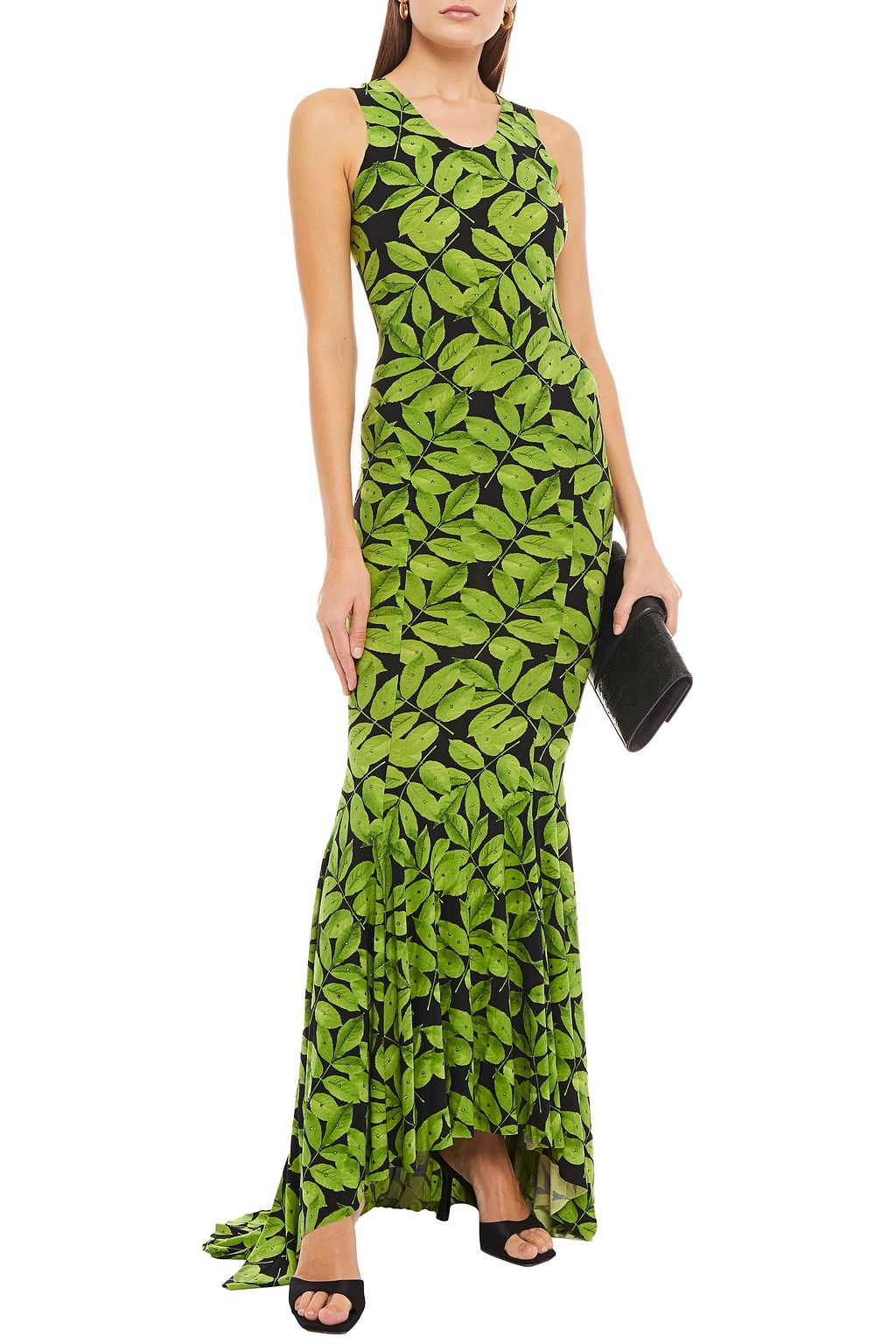 NORMA KAMALI Crystal-embellished printed stretch-jersey gown