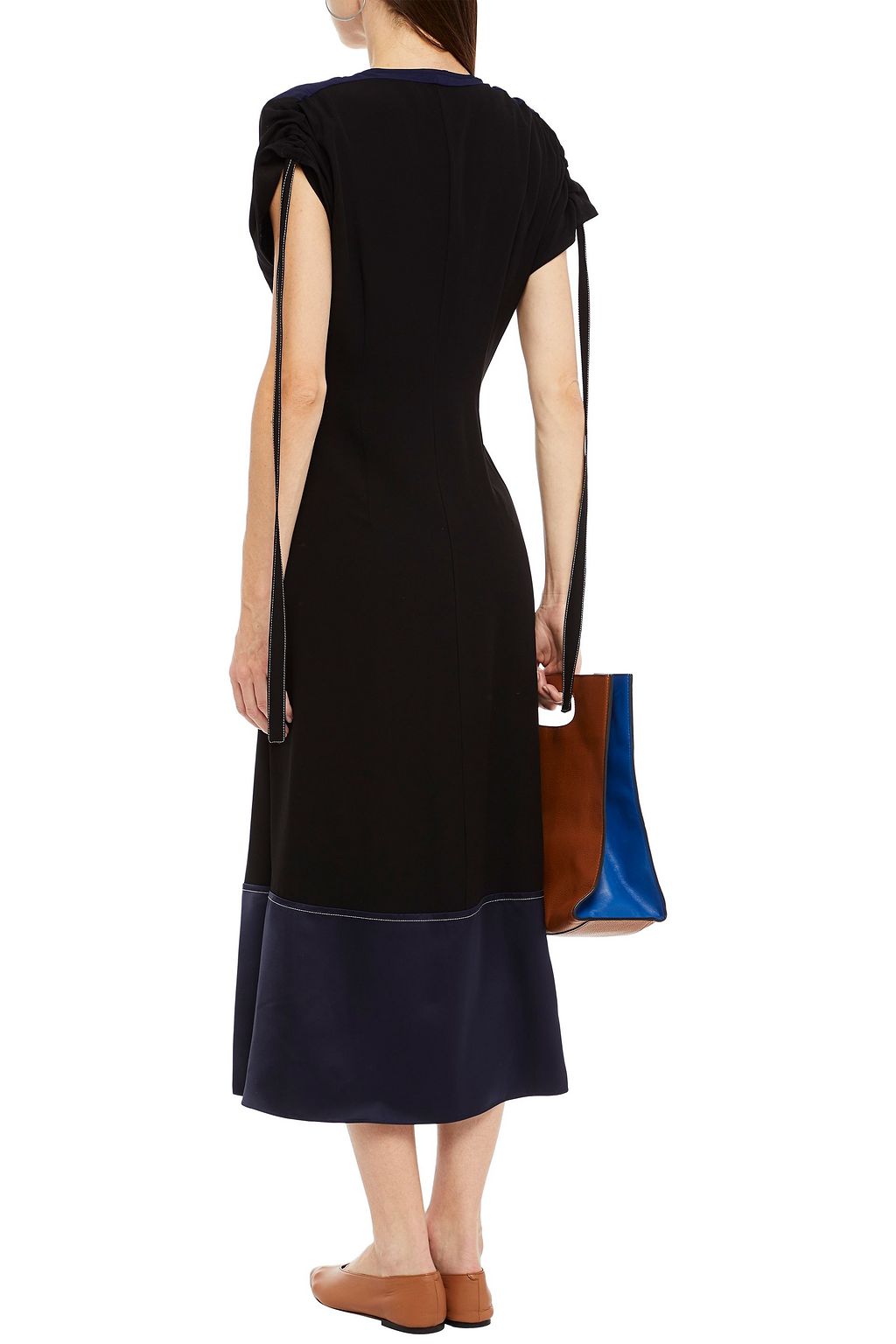 MARNI Paneled two-tone satin and cady midi dress