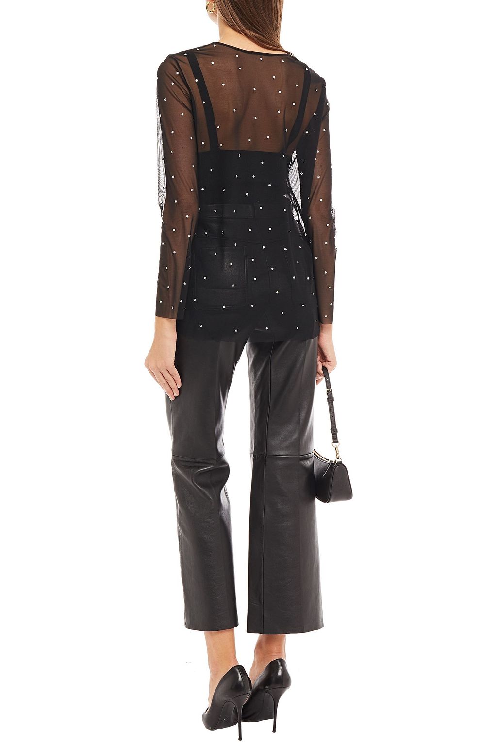 NORMA KAMALI Crystal-embellished stretch-mesh top