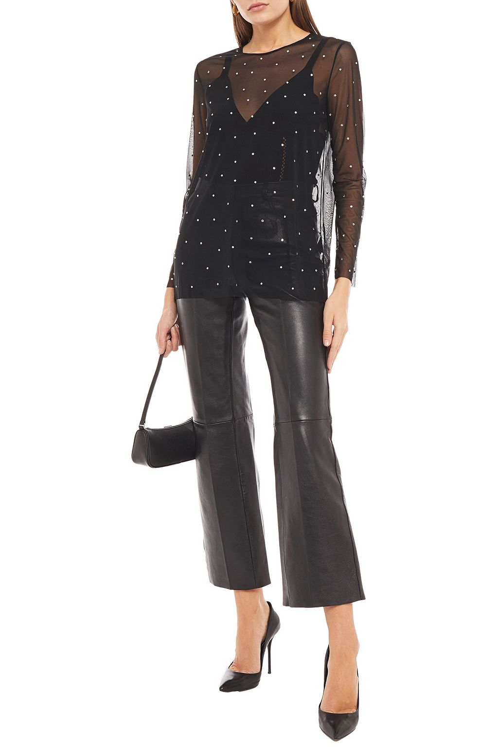 NORMA KAMALI Crystal-embellished stretch-mesh top
