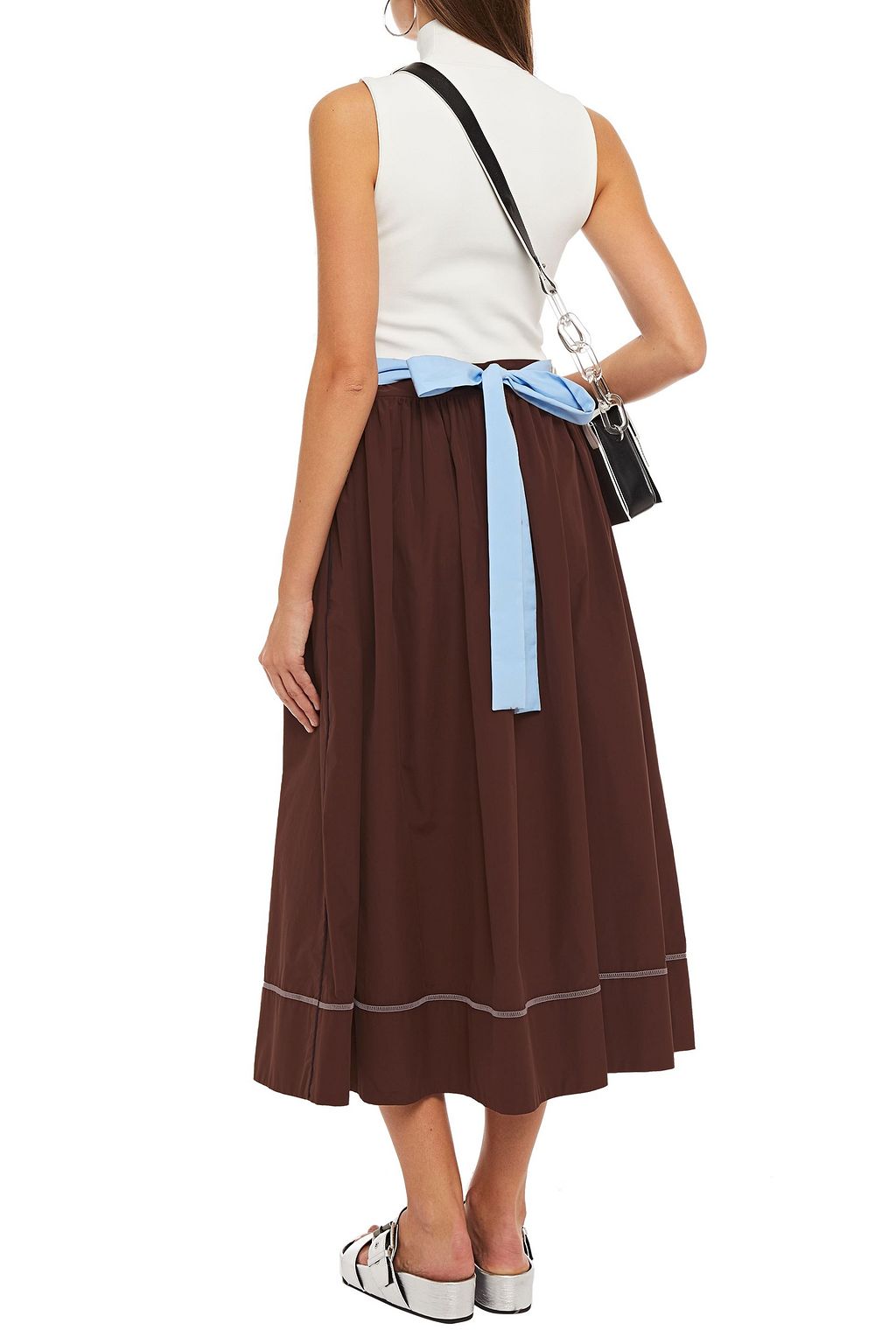 MARNI Gathered two-tone cotton-poplin midi skirt