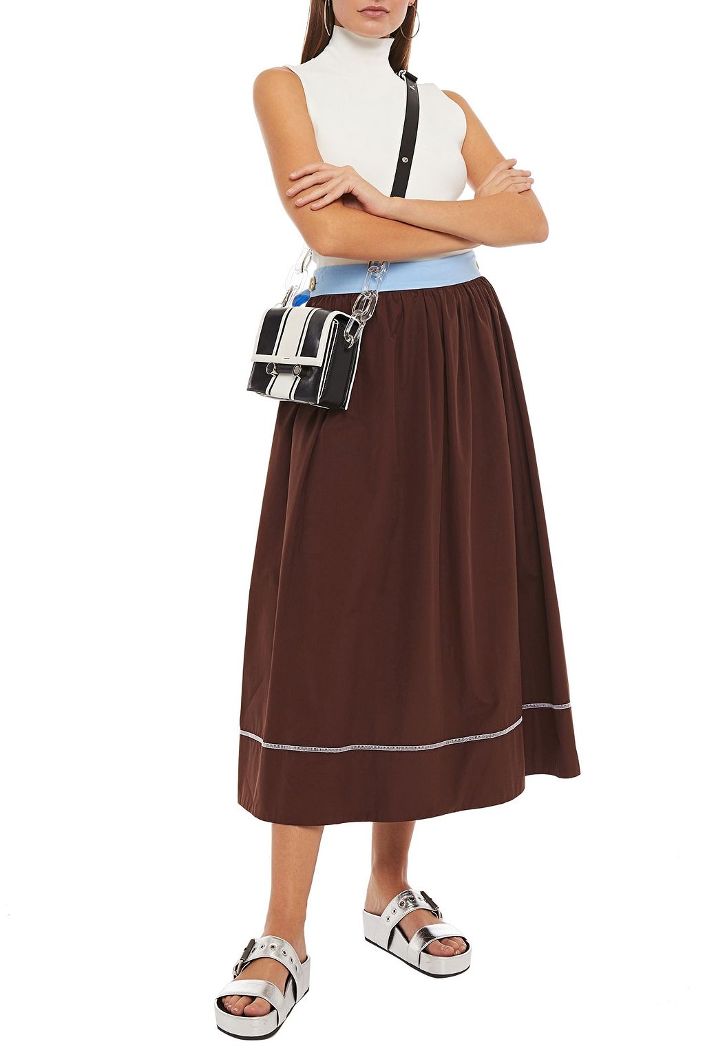 MARNI Gathered two-tone cotton-poplin midi skirt