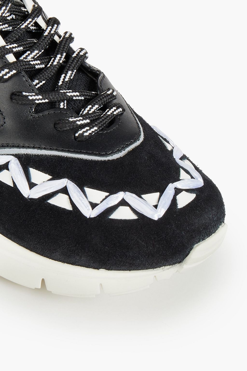 VALENTINO GARAVANI Heroes Reflex faux raffia-trimmed leather, suede and knitted sneakers