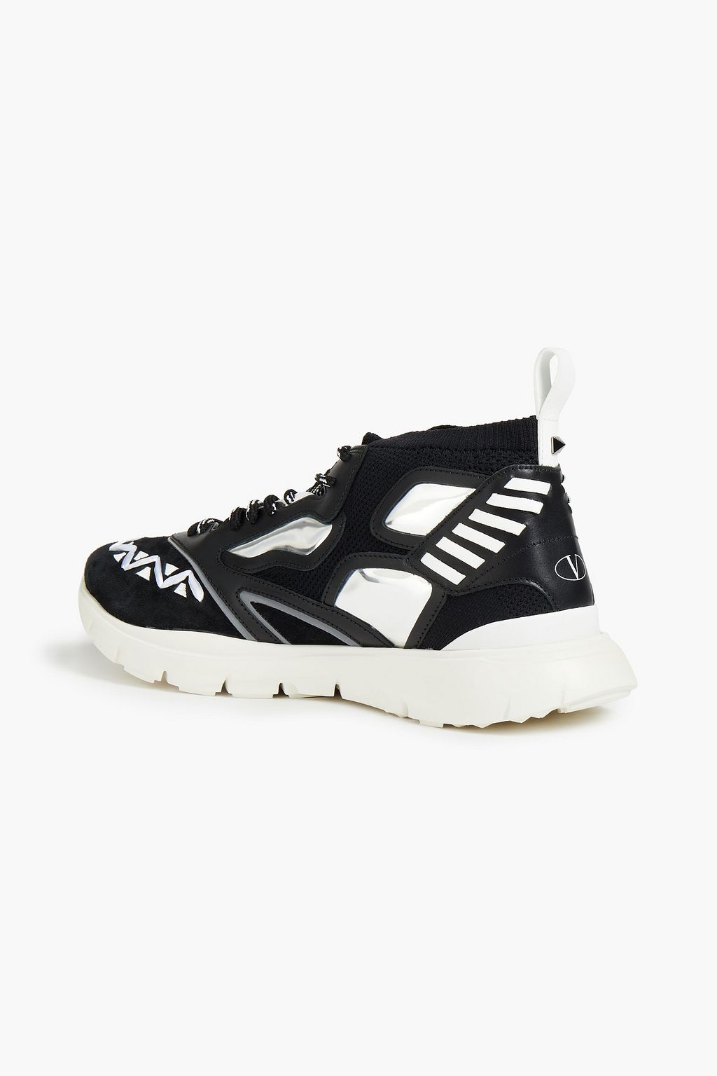 VALENTINO GARAVANI Heroes Reflex faux raffia-trimmed leather, suede and knitted sneakers