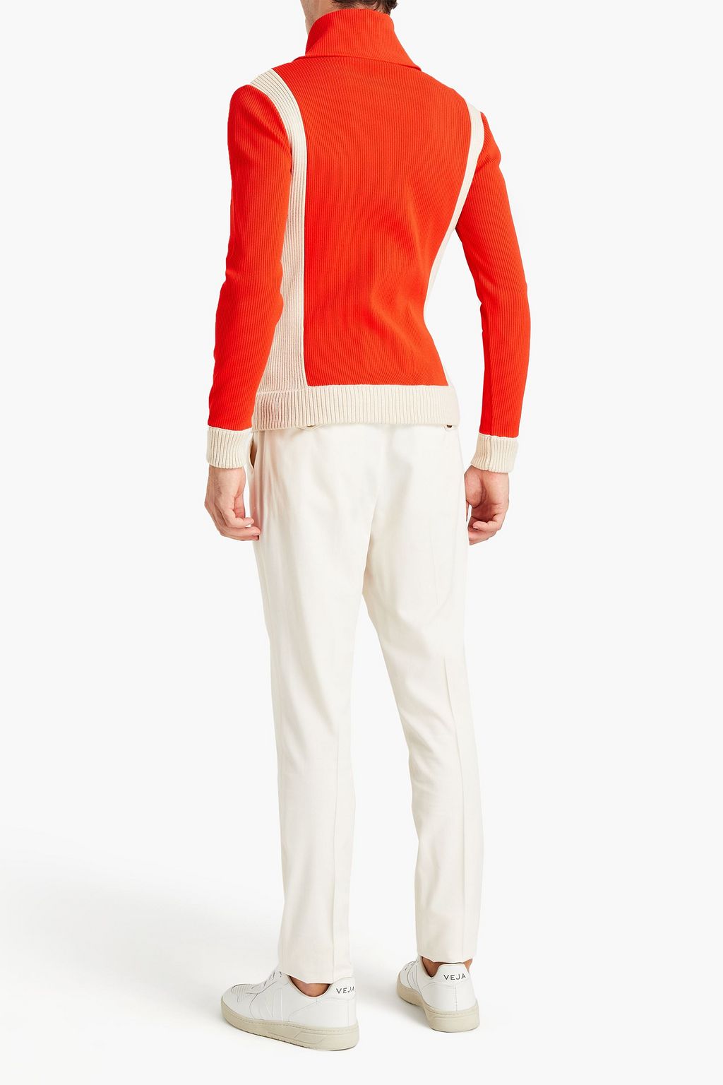 VALENTINO GARAVANI Slim-fit two-tone ribbed-knit zip-up cardigan