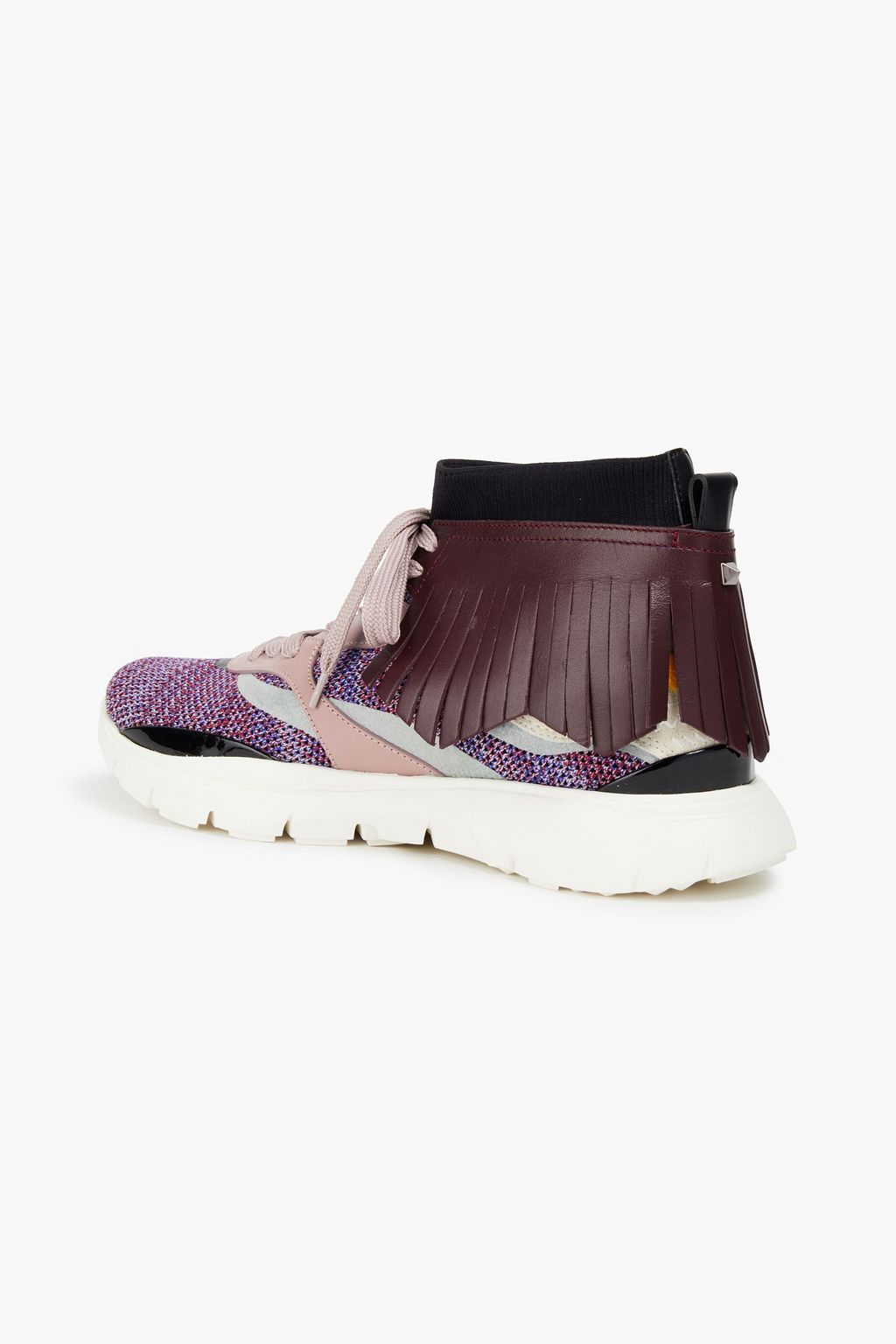 VALENTINO GARAVANI Fringed leather and mesh high-top sneakers
