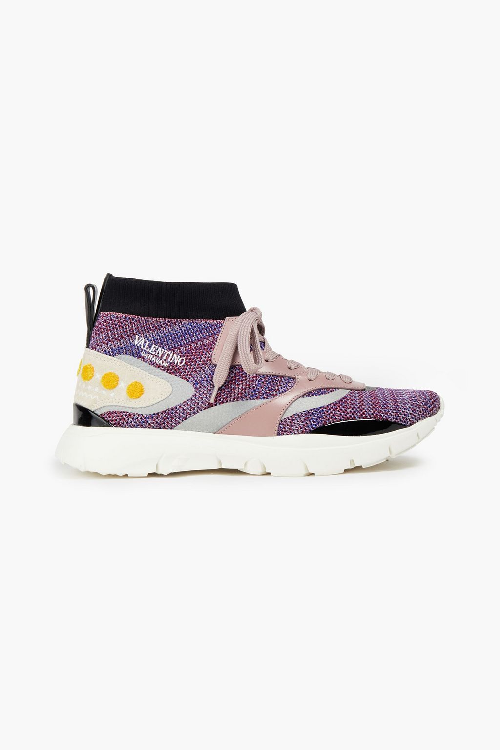 VALENTINO GARAVANI Fringed leather and mesh high-top sneakers