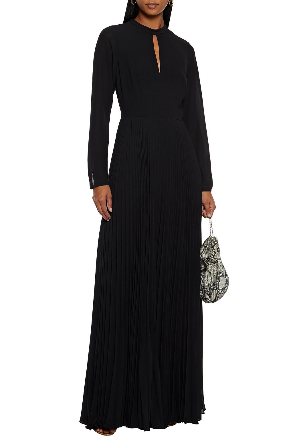 MIKAEL AGHAL Cutout pleated crepe de chine maxi dress