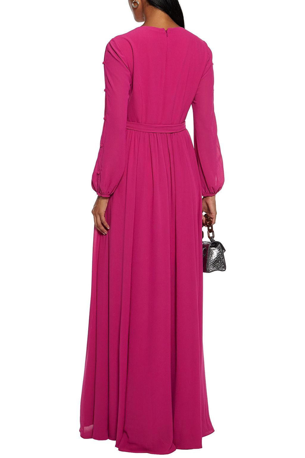 MIKAEL AGHAL Belted button-detailed crepe de chine maxi dress