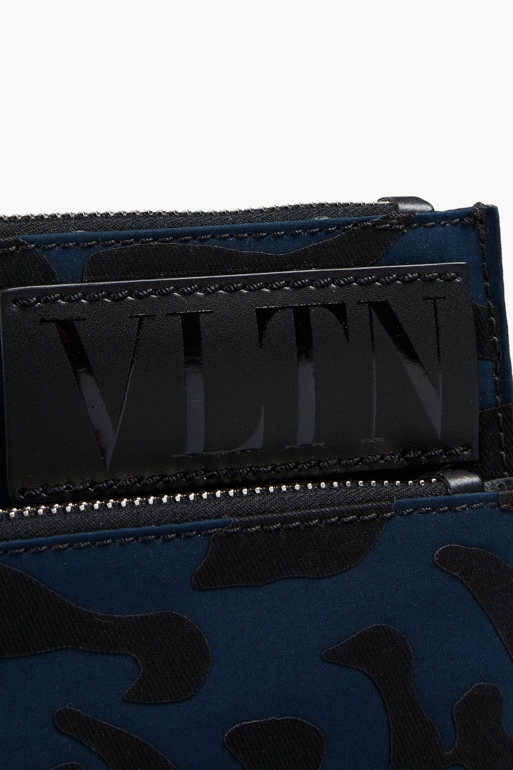 VALENTINO GARAVANI Leather-trimmed printed woven and denim pouch