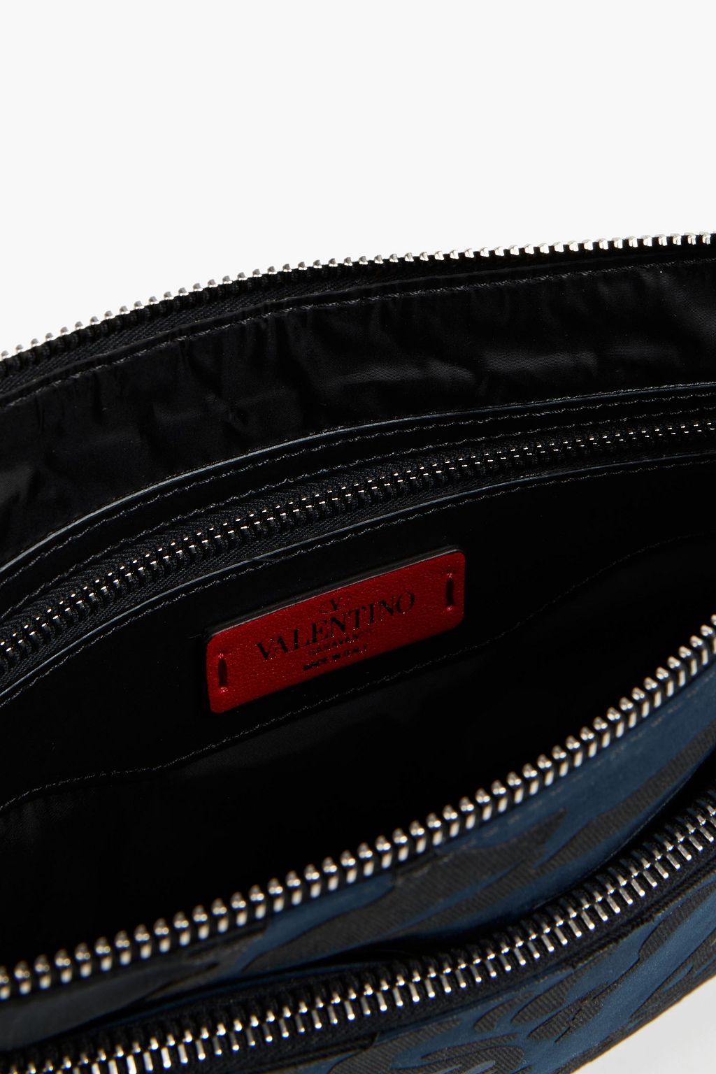 VALENTINO GARAVANI Leather-trimmed printed woven and denim pouch
