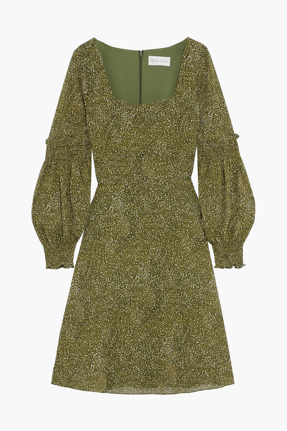 Mikael Aghal Shirred printed crepe de chine dress