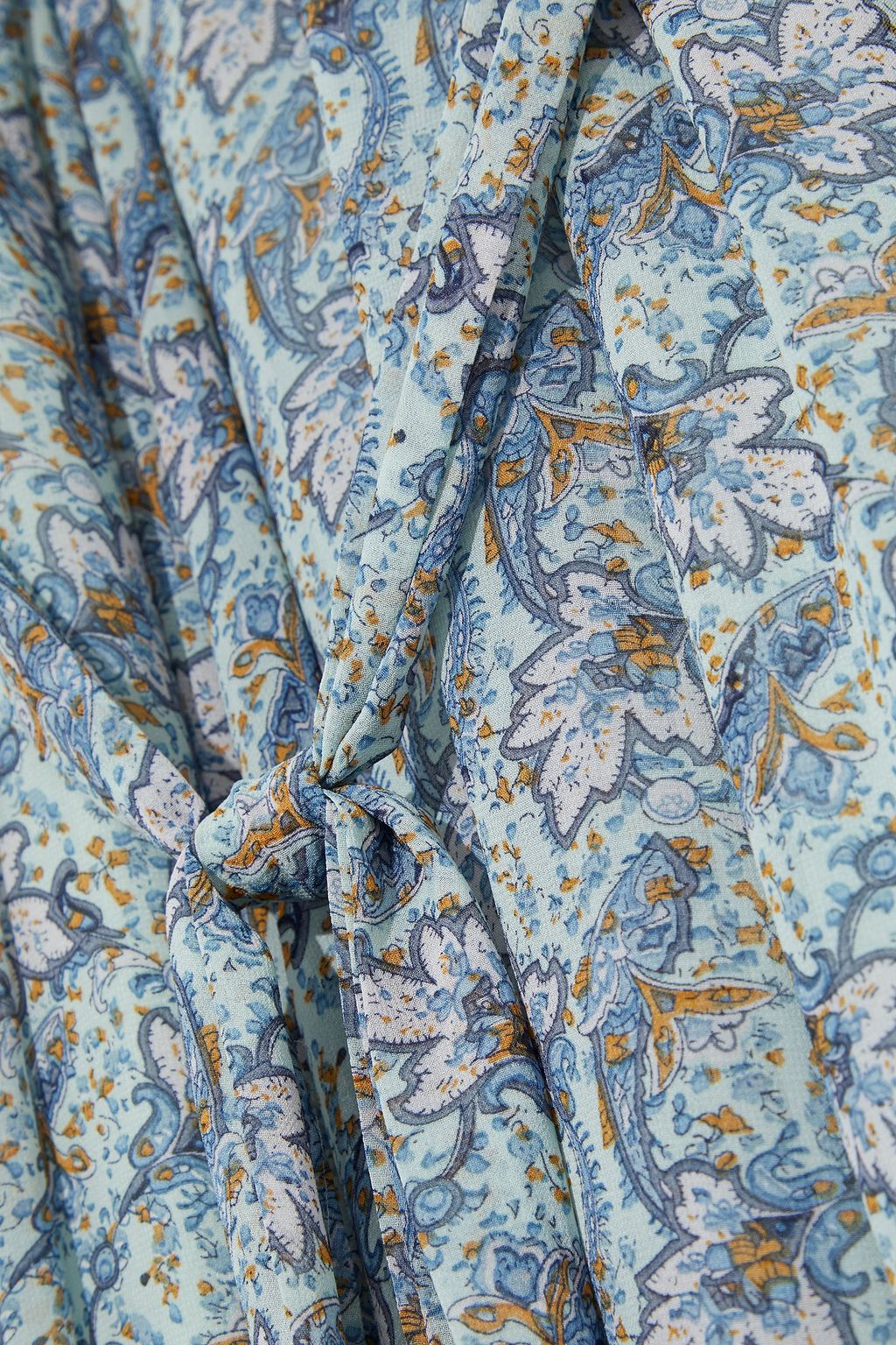 MIKAEL AGHAL Belted button-detailed printed crepe de chine maxi dress