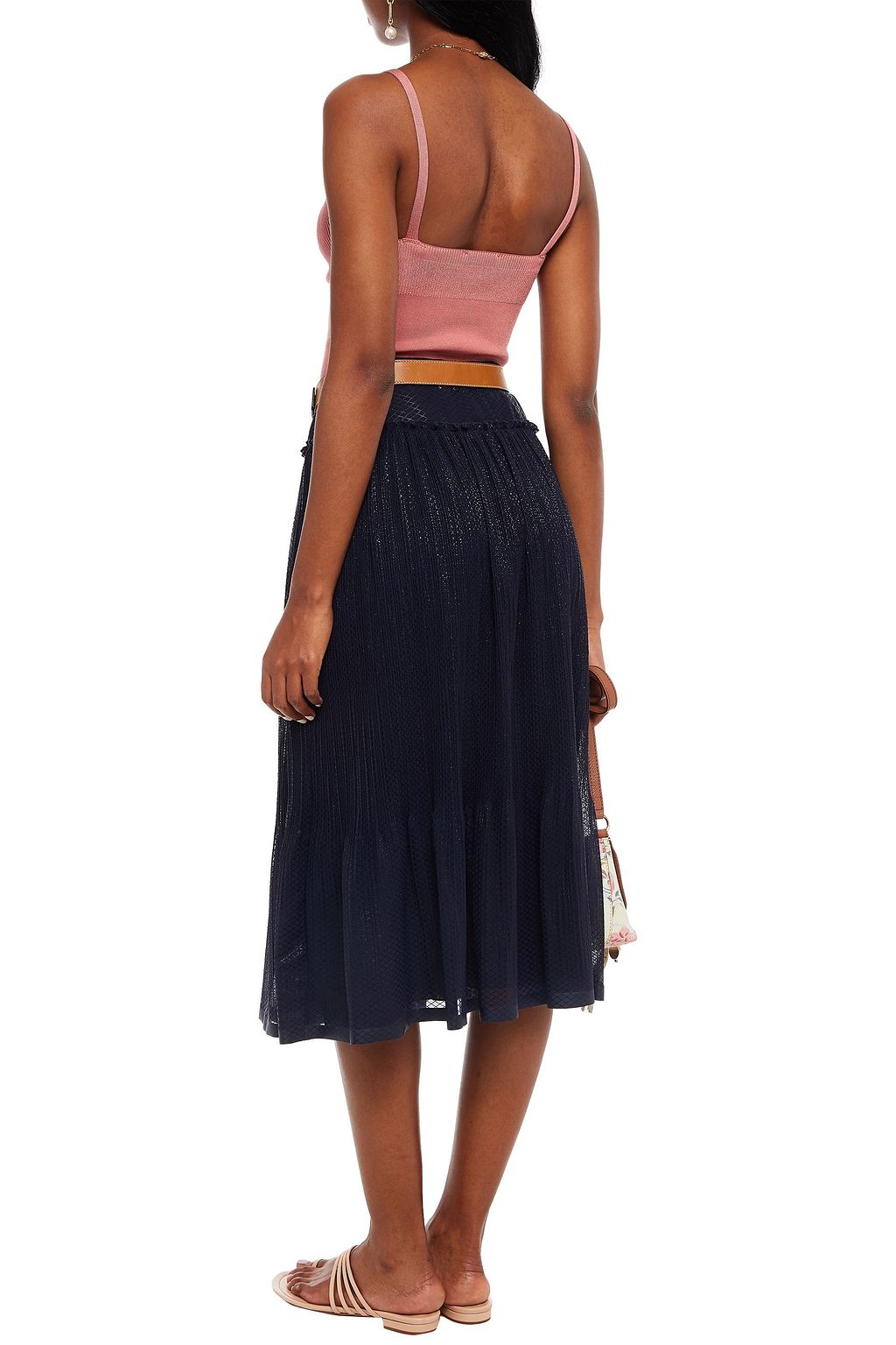SEE BY CHLOÉ Metallic checked plissé-chiffon midi skirt