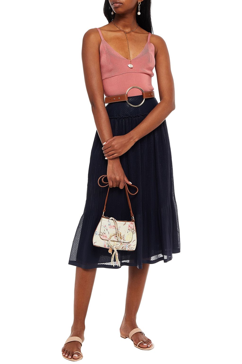 SEE BY CHLOÉ Metallic checked plissé-chiffon midi skirt