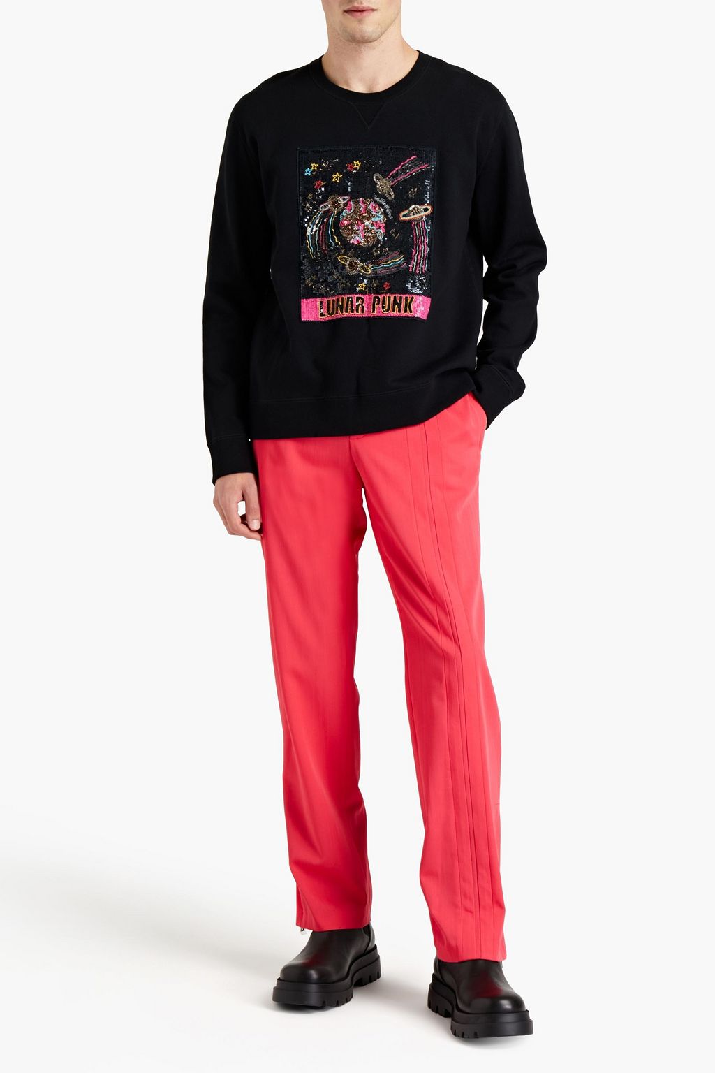 VALENTINO GARAVANI Embellished French cotton-blend terry sweatshirt