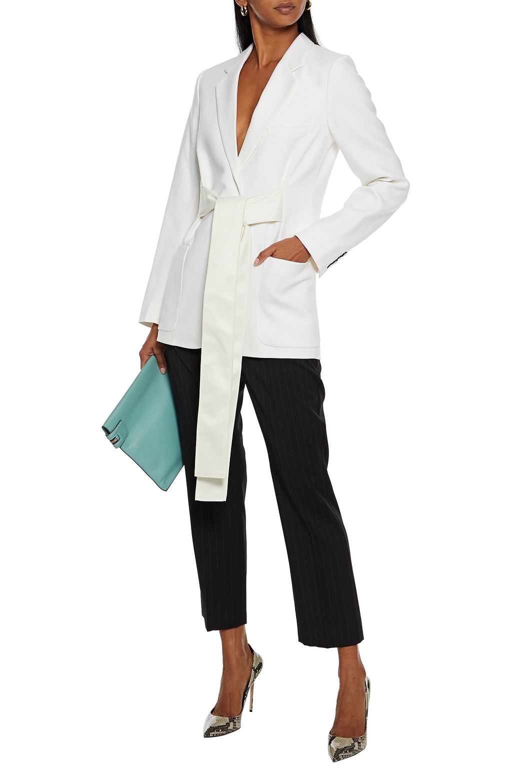 VICTORIA BECKHAM Belted satin-trimmed wool-twill tuxedo jacket