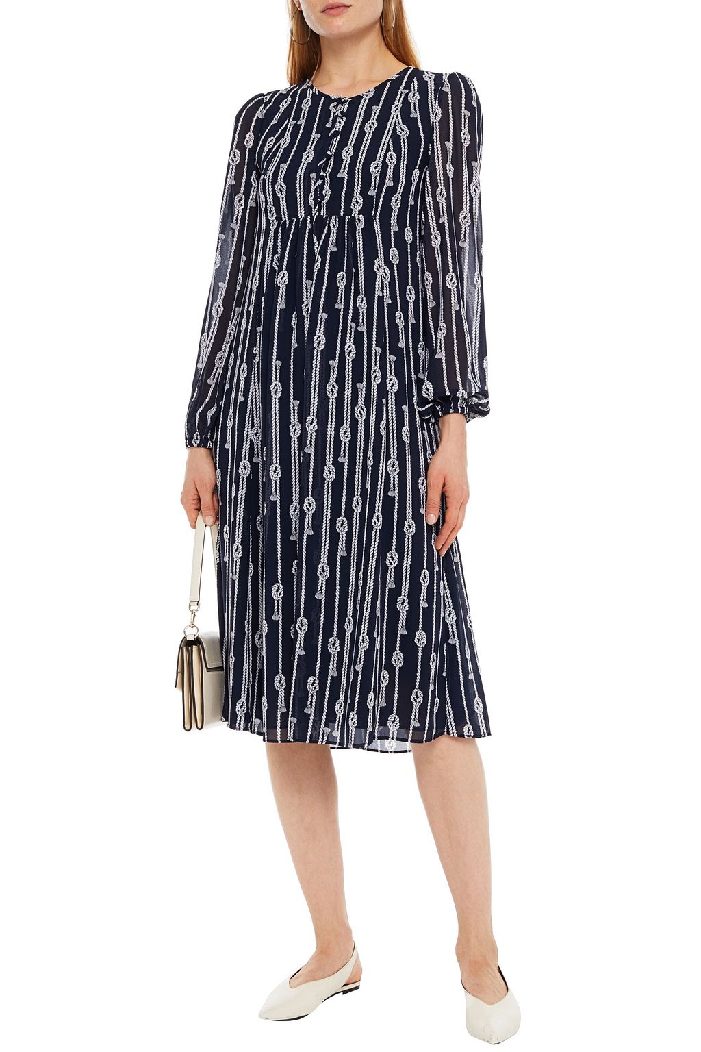 MICHAEL MICHAEL KORS ギャザー入り プリントシフォン ワンピース