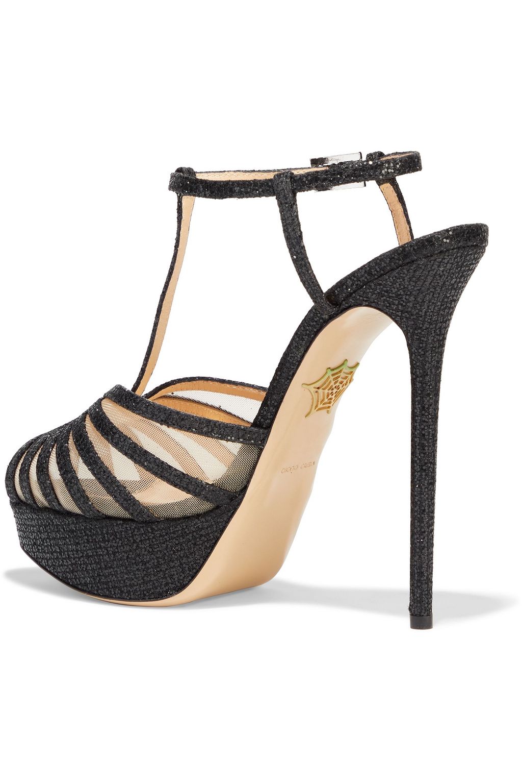 CHARLOTTE OLYMPIA Georgina crystal-embellished glittered satin platform sandals