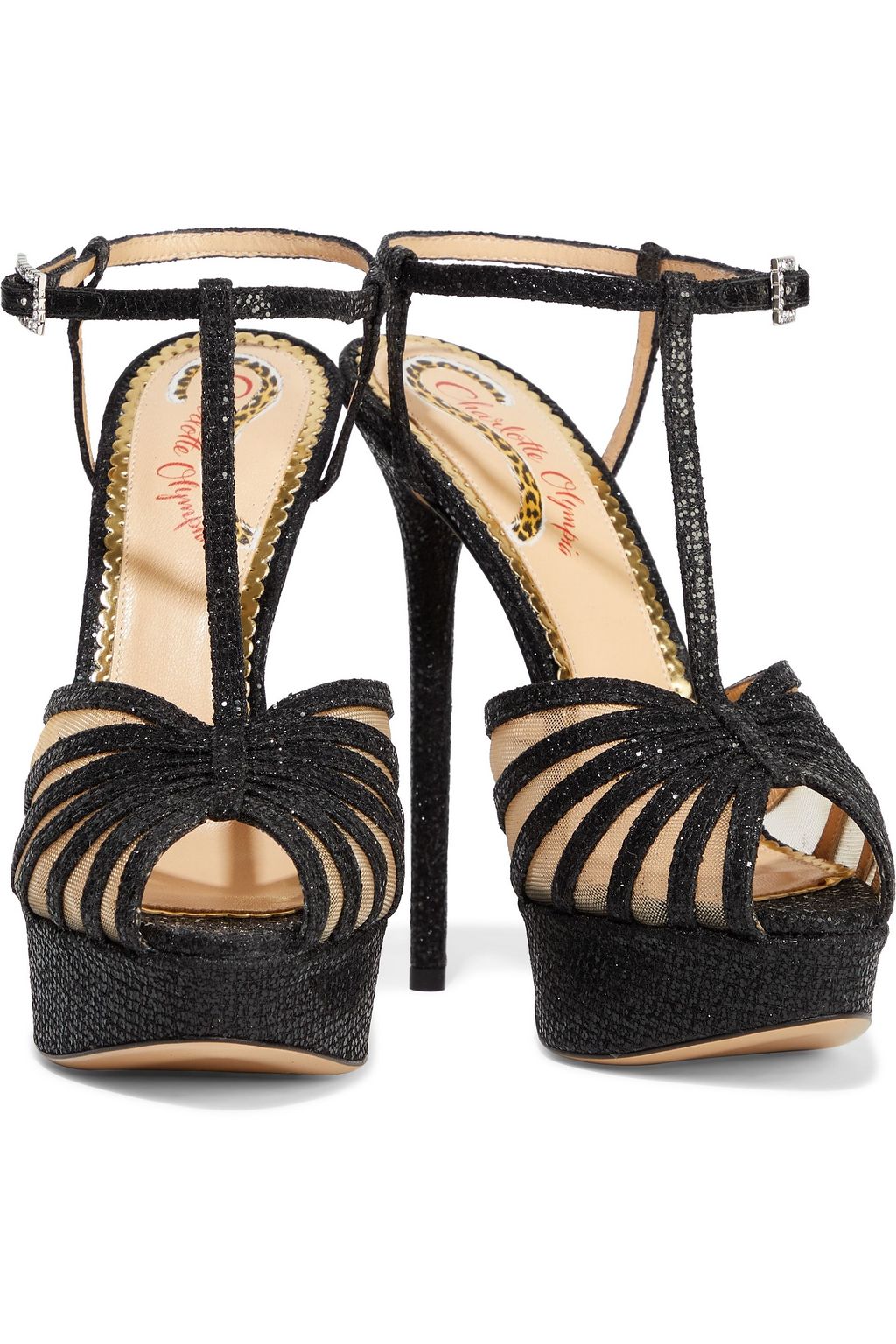 CHARLOTTE OLYMPIA Georgina crystal-embellished glittered satin platform sandals