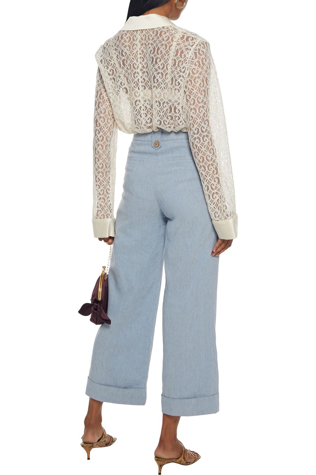 SIMKHAI Satin-trimmed corded lace shirt