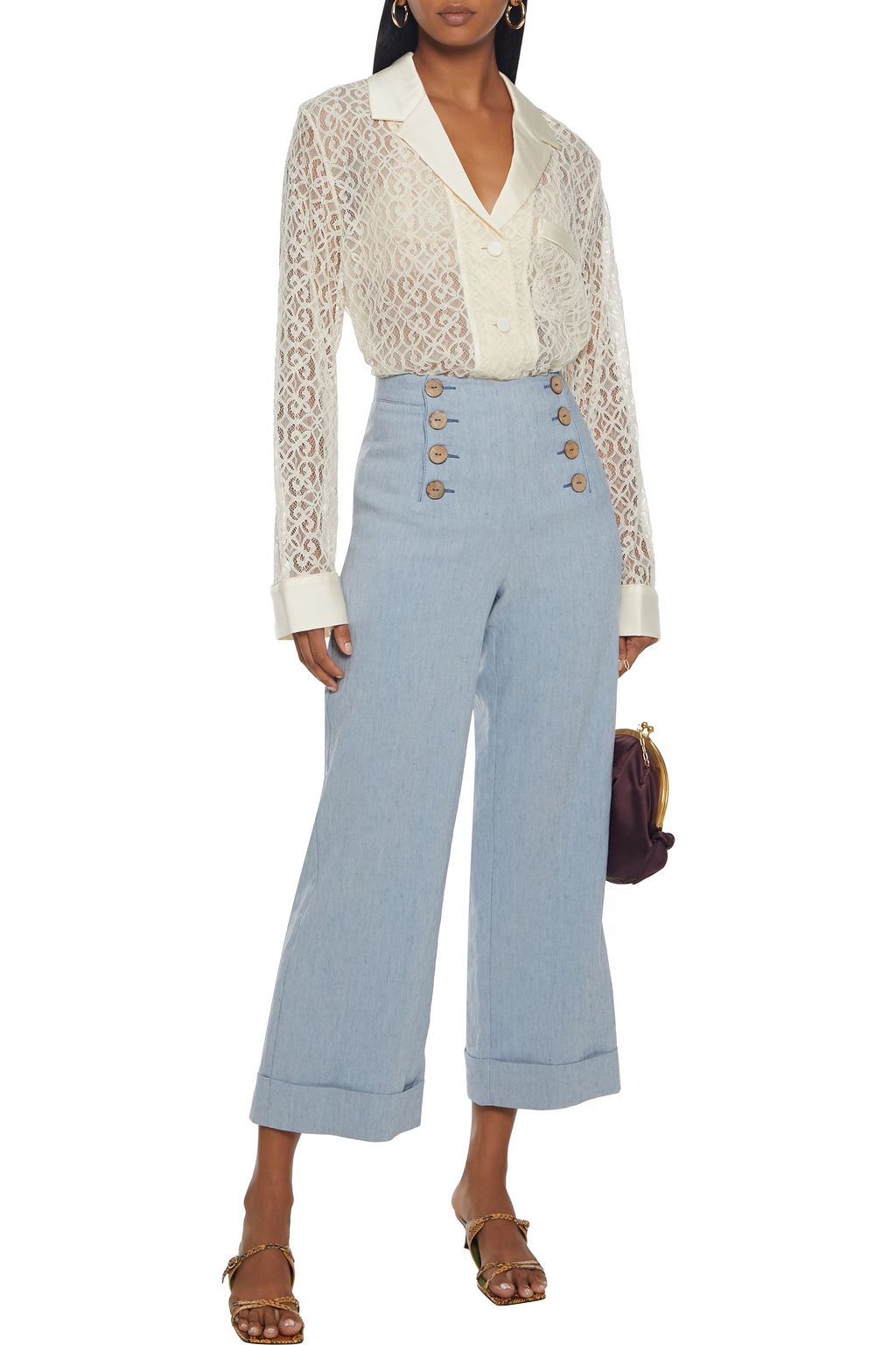 SIMKHAI Satin-trimmed corded lace shirt