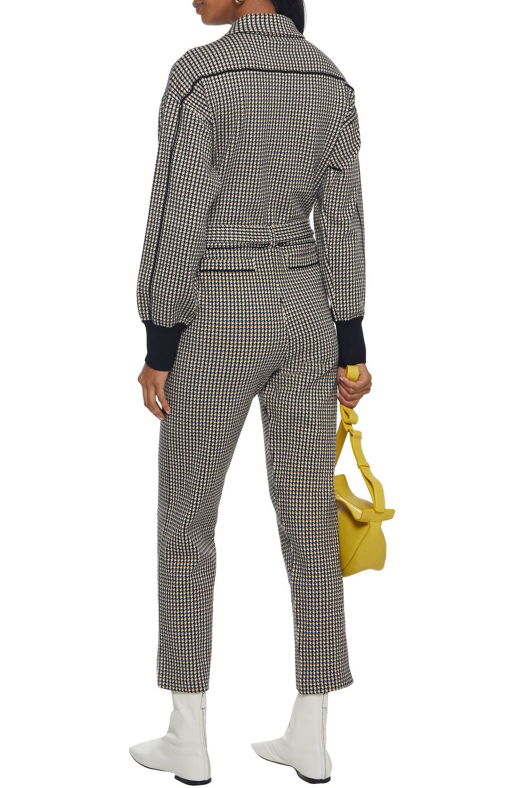 SIMKHAI Annabelle belted houndstooth jacquard-knit jumpsuit