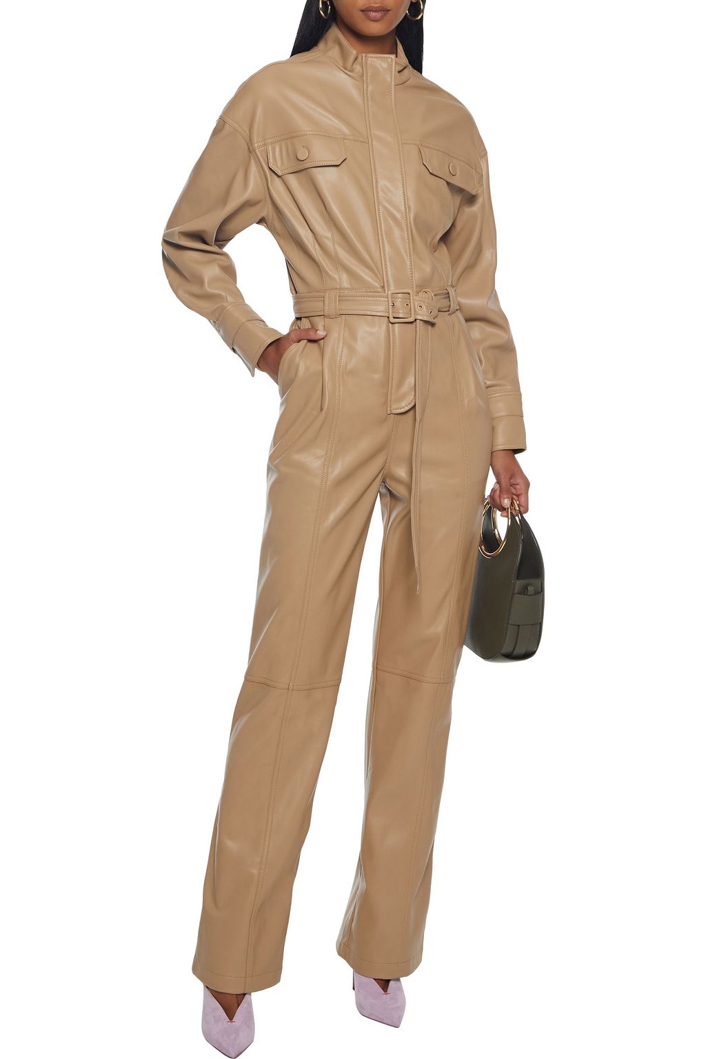 SIMKHAI Katerina belted vegan leather jumpsuit