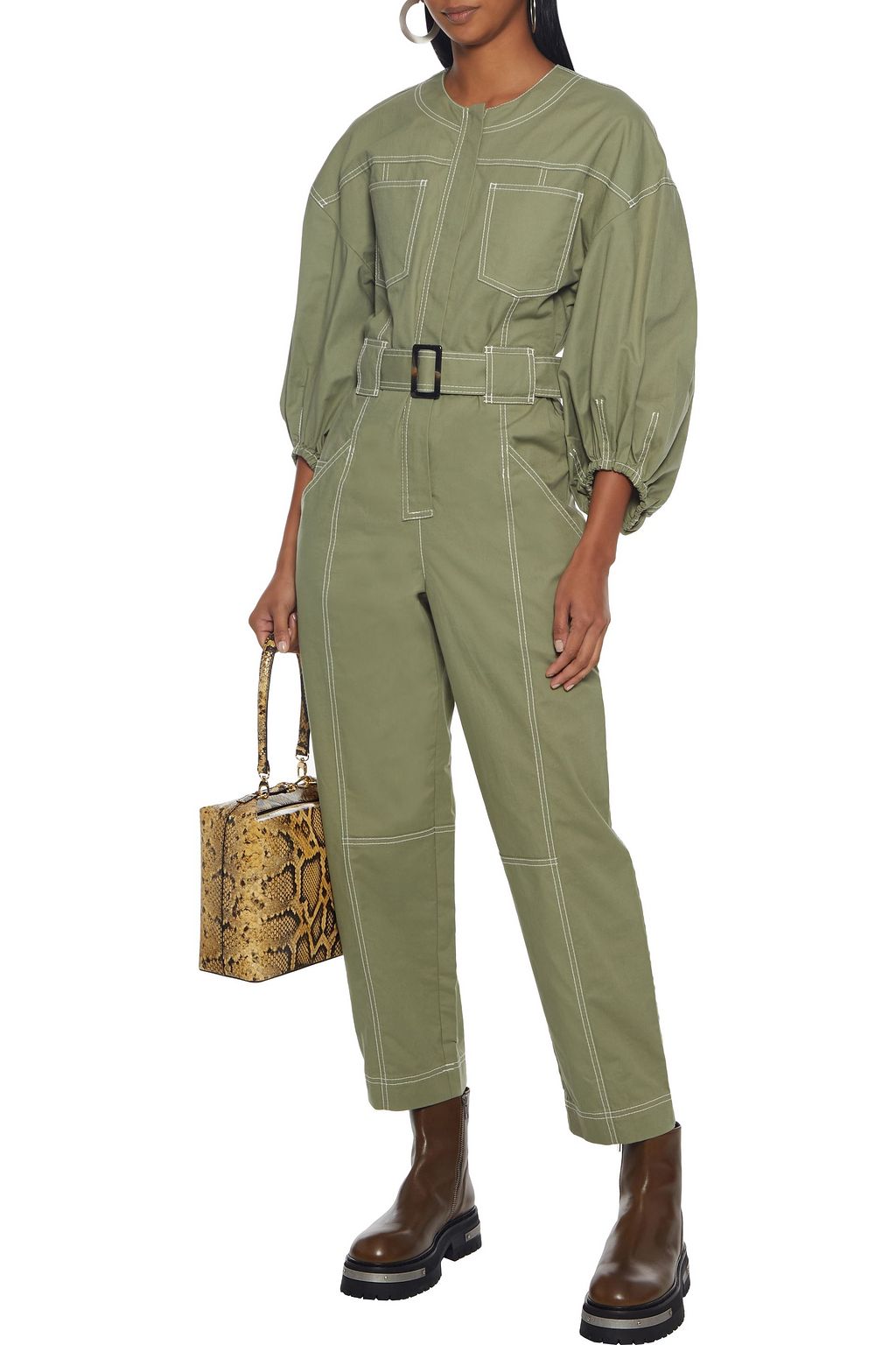 SIMKHAI Belted cotton-blend jumpsuit