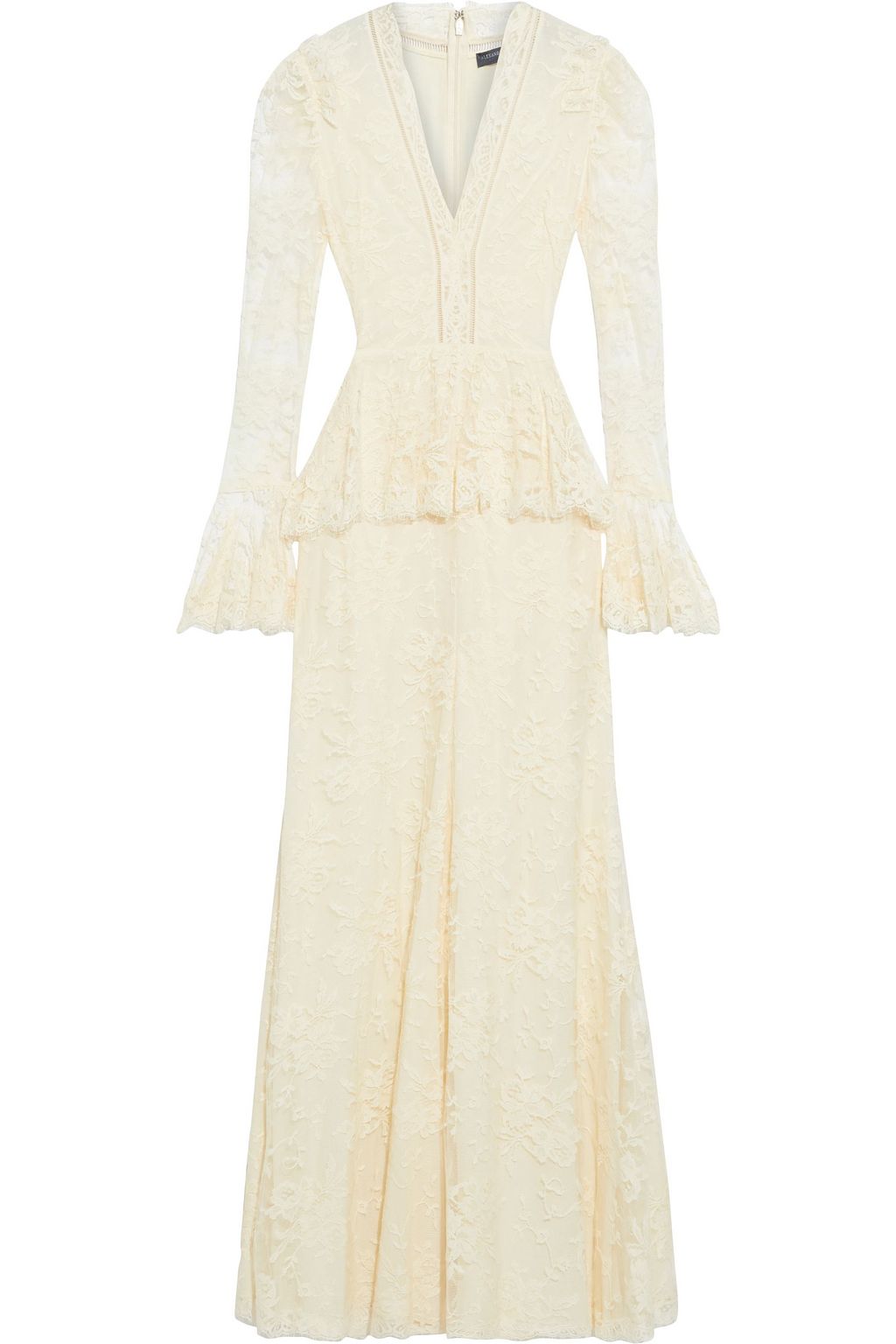 Lace Peplum Dress With Sleeves Lace Peplum Gown Quality Lace Peplum Gown  With Fur Sleeves
