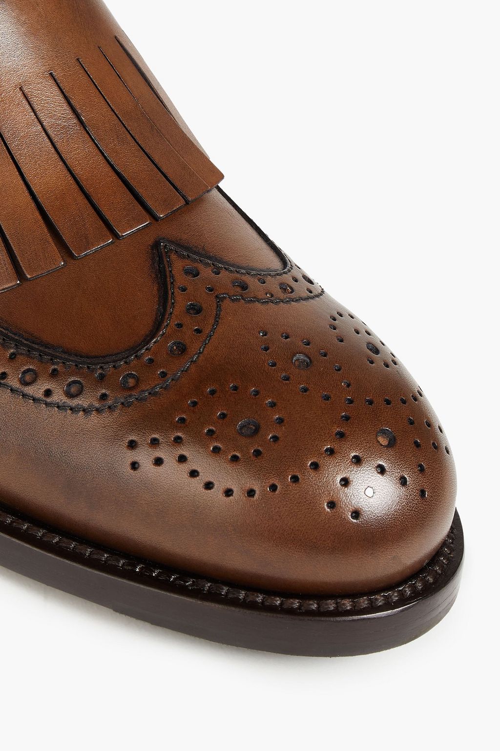 TOD'S Fringed burnished leather monk-strap shoes